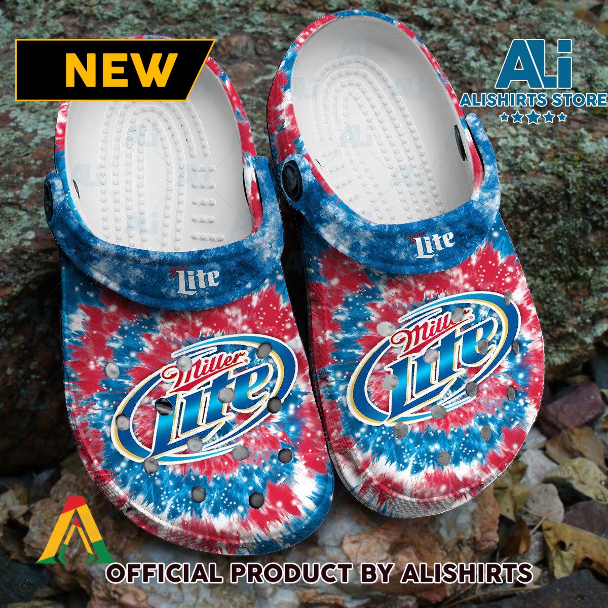 Miller Lite Signature logo Tie Dye Pattern Crocs Crocband Clogs ALI