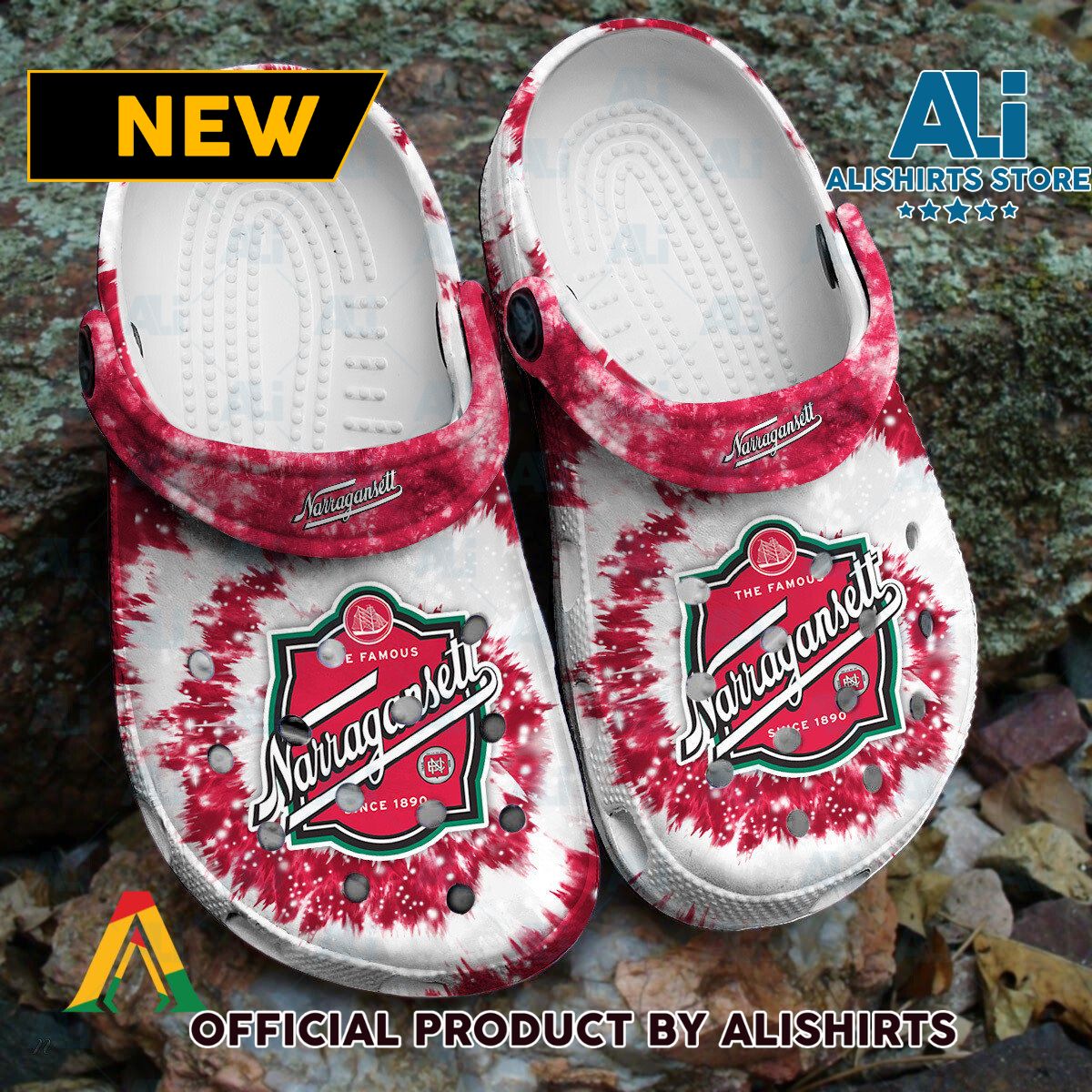 Narragansett Beer Signature logo Tie Dye Pattern Crocs Crocband Clogs ALI