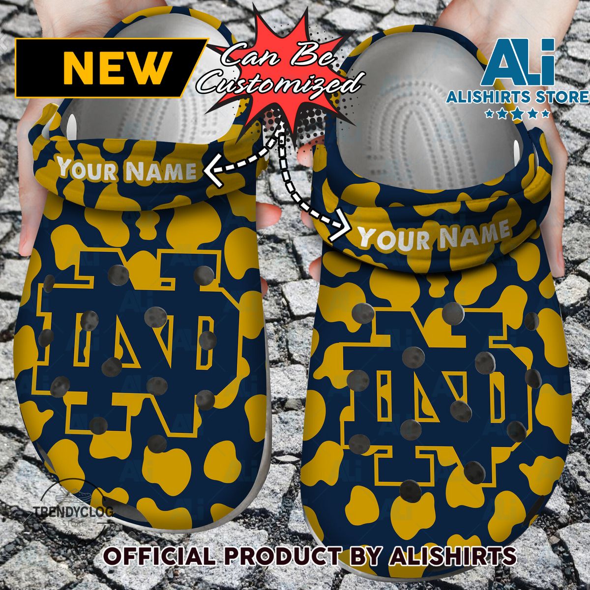 ND Fighting Irish Sport University Cow Animal Print New Crocs Crocband Clog Shoes