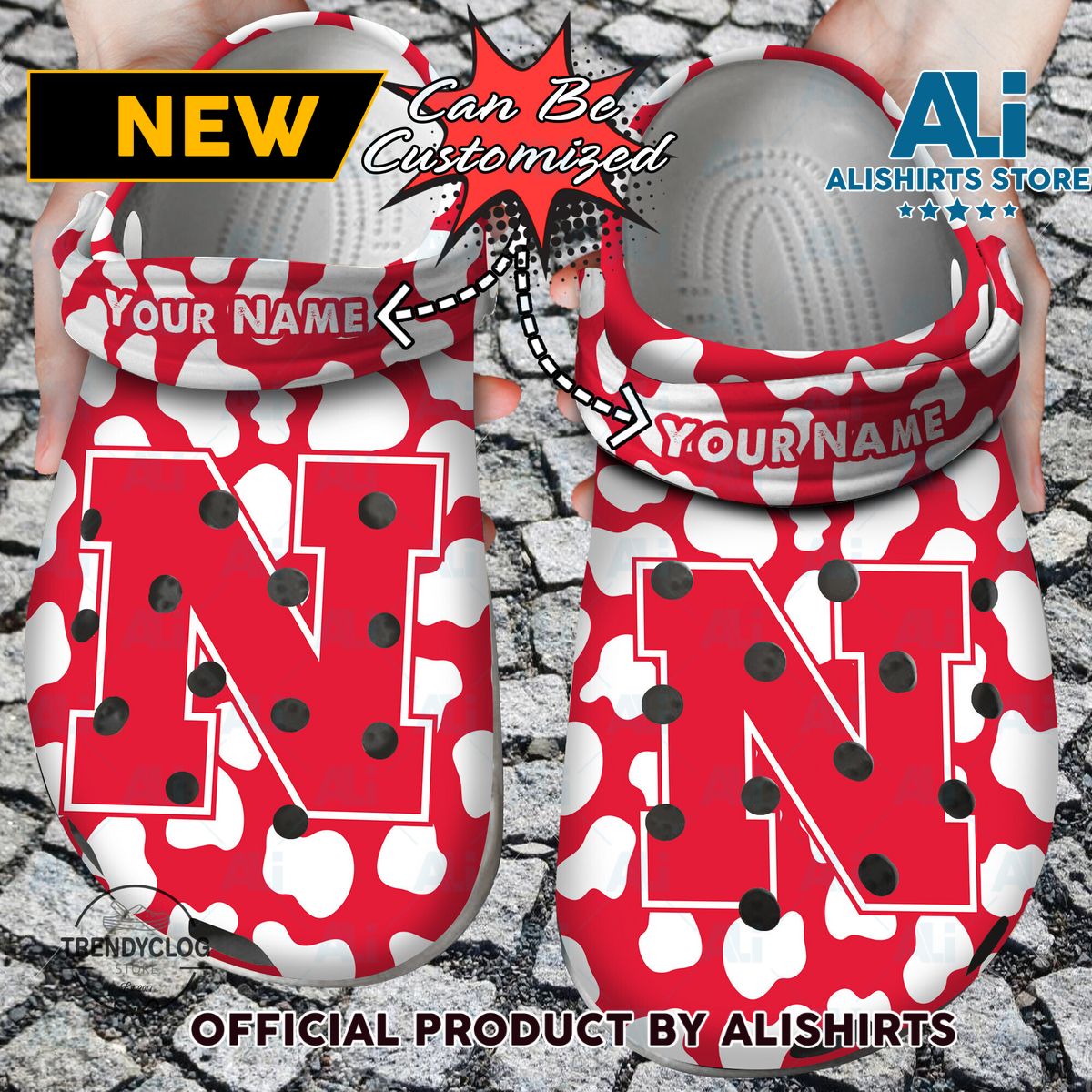 Nebraska Cornhuskers Sport University Cow Animal Print New Crocs Crocband Clog Shoes