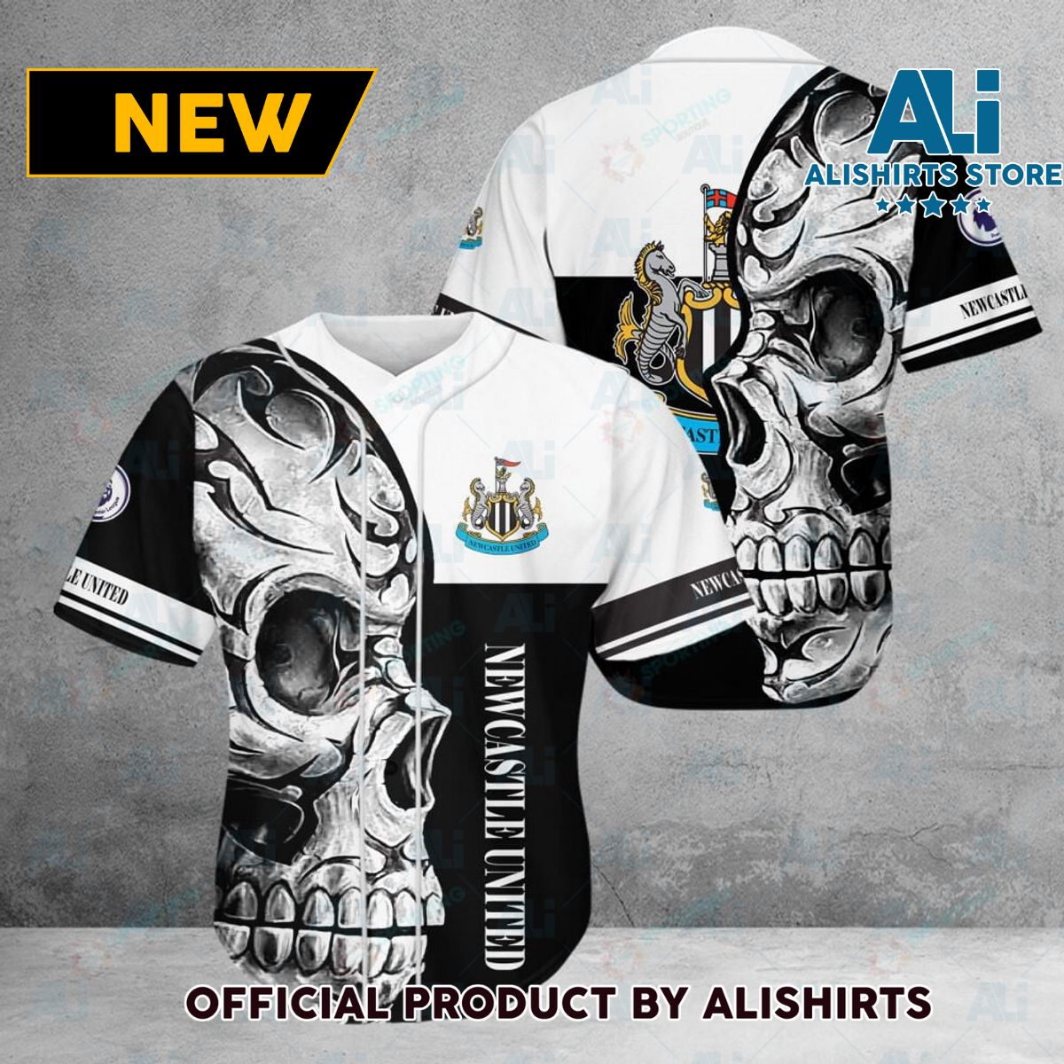 Newcastle United FC Premier League Skull Baseball Jersey