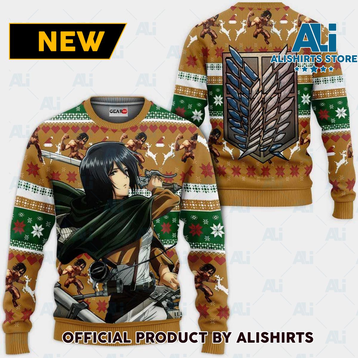 Mikasa Ackerman Ugly Christmas Sweater Custom Anime Attack On Titan