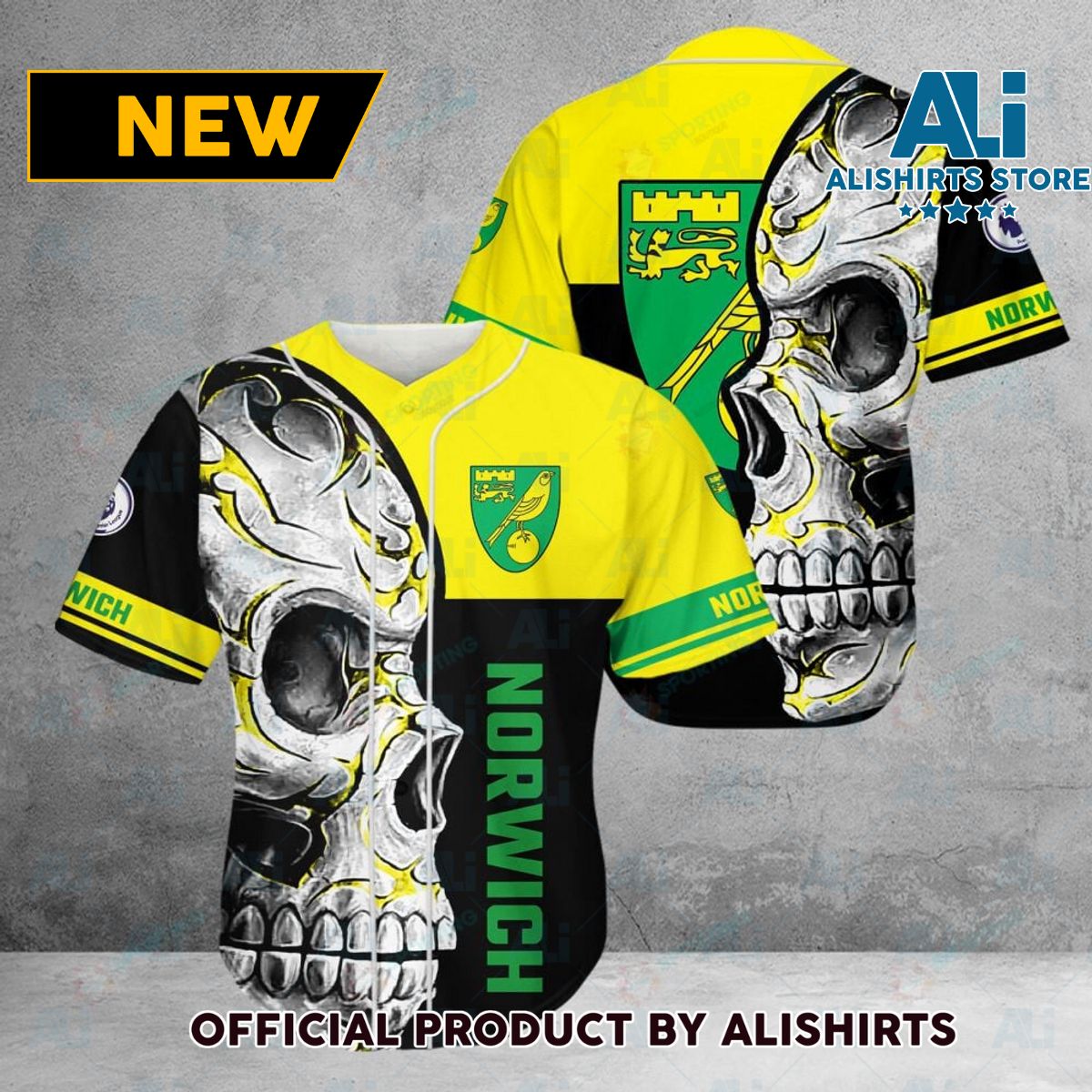 Norwich City FC Premier League Skull Baseball Jersey