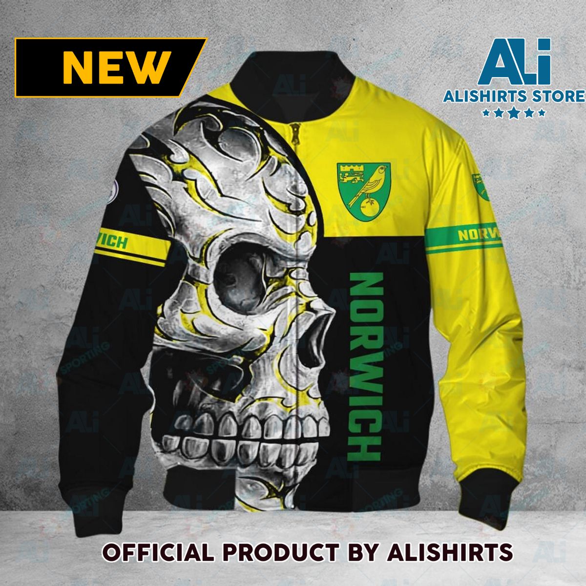 Norwich City FC Premier League Skull Bomber Jacket