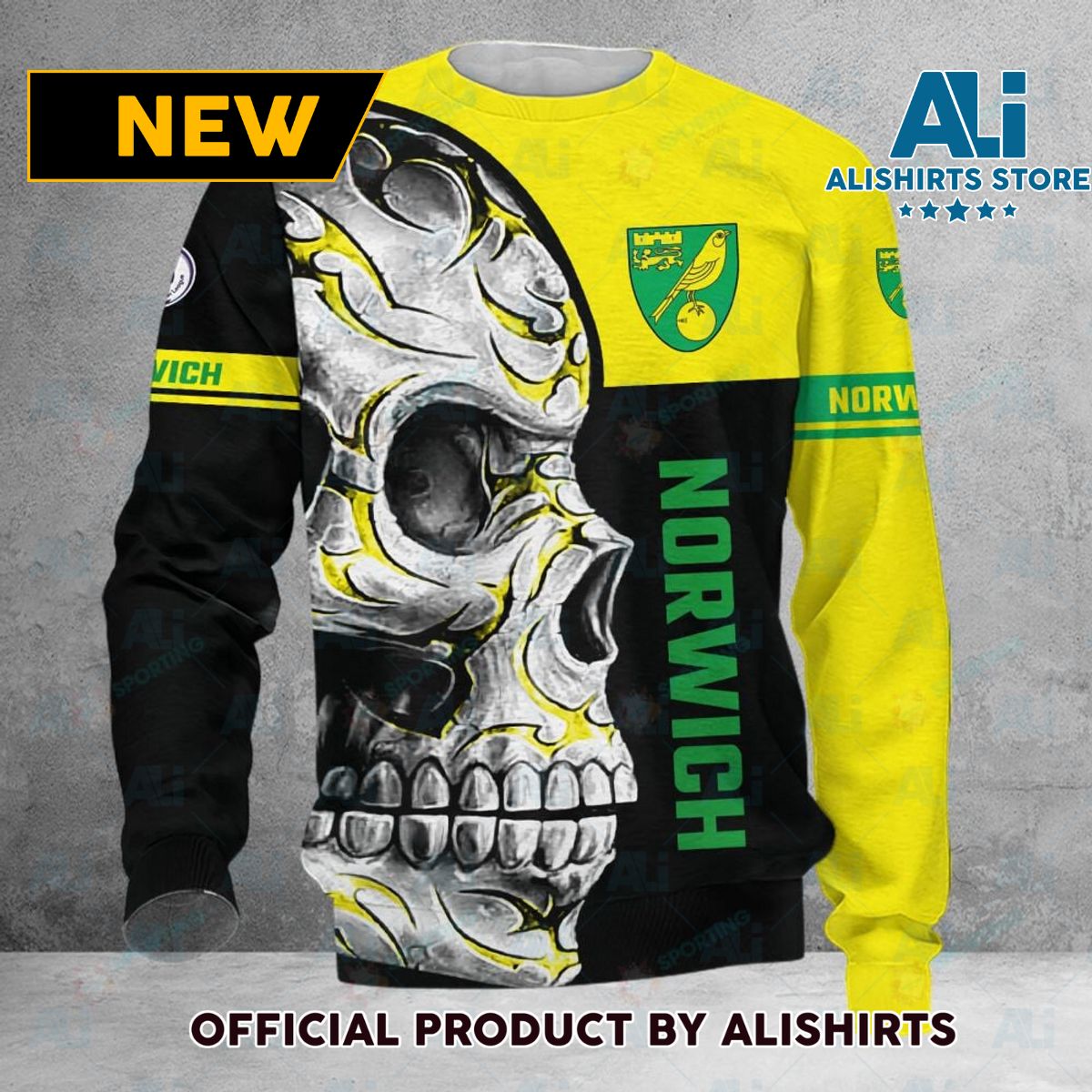 Norwich City FC Premier League Skull Sweater