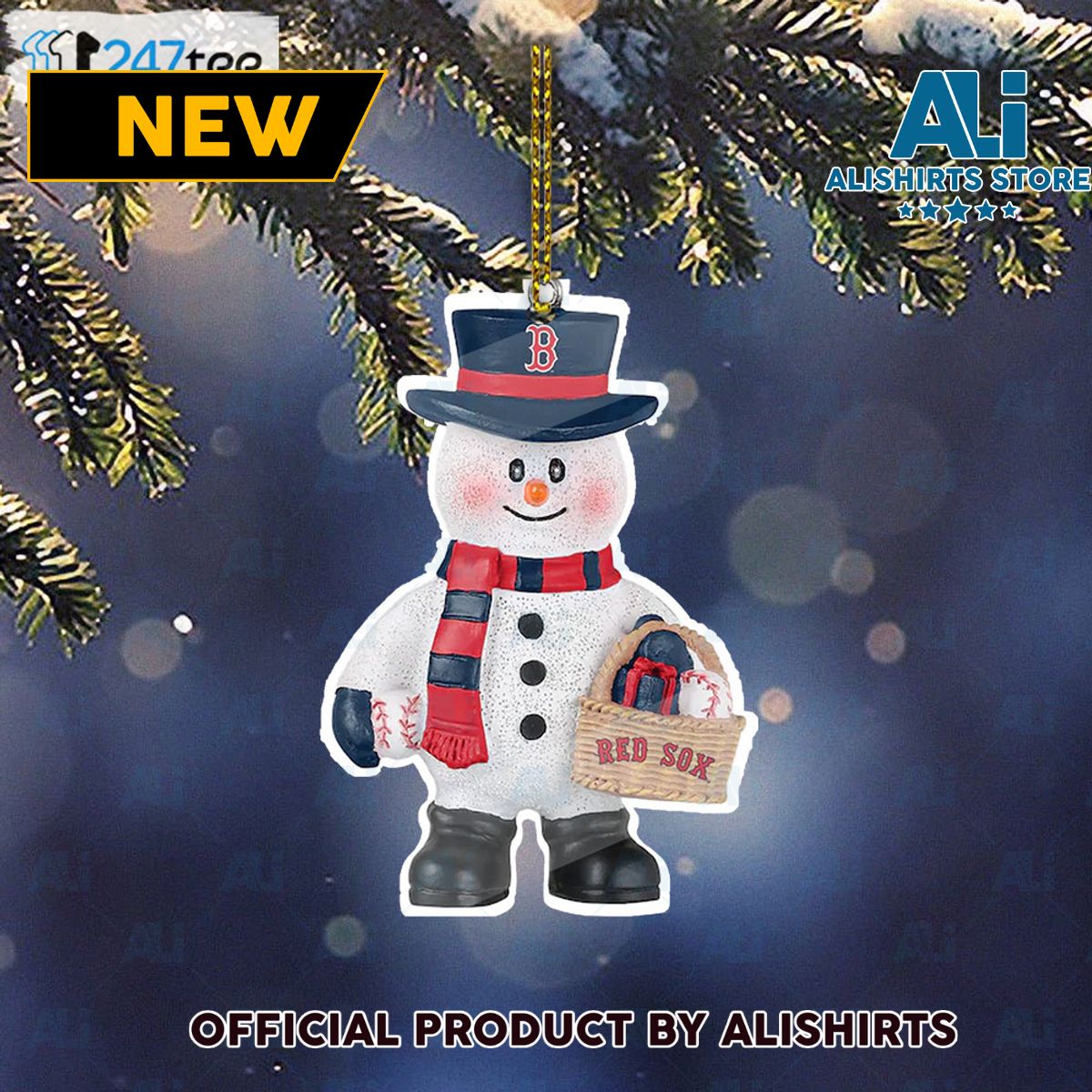 Boston Red Sox Snowman Basket Ornament