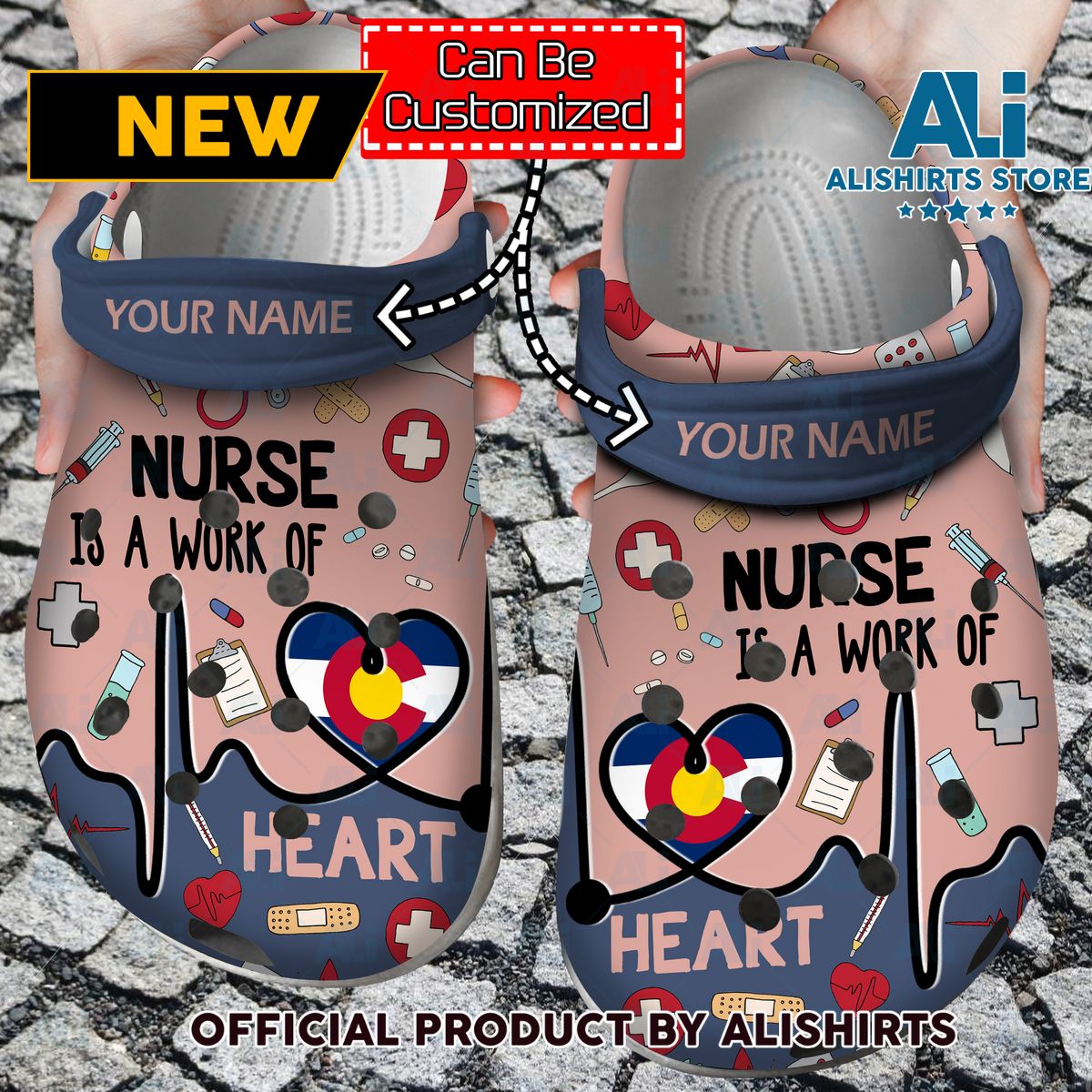 Nurse Is A Work Of Heart Personalized Crocs Crocband Clog Shoes With Your Name