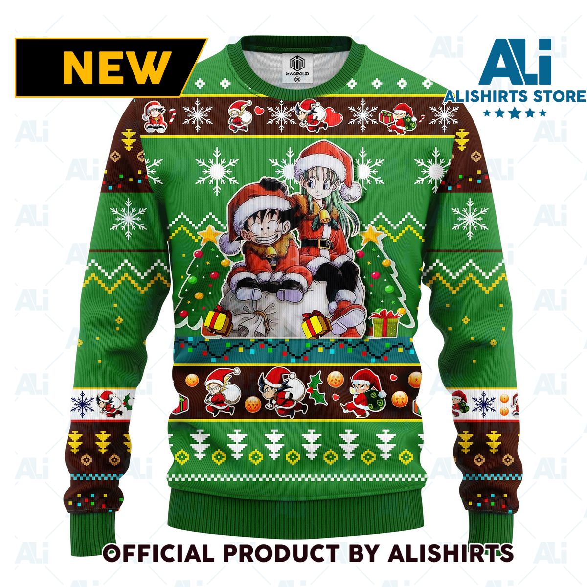 dragon ball anime ugly christmas sweater green