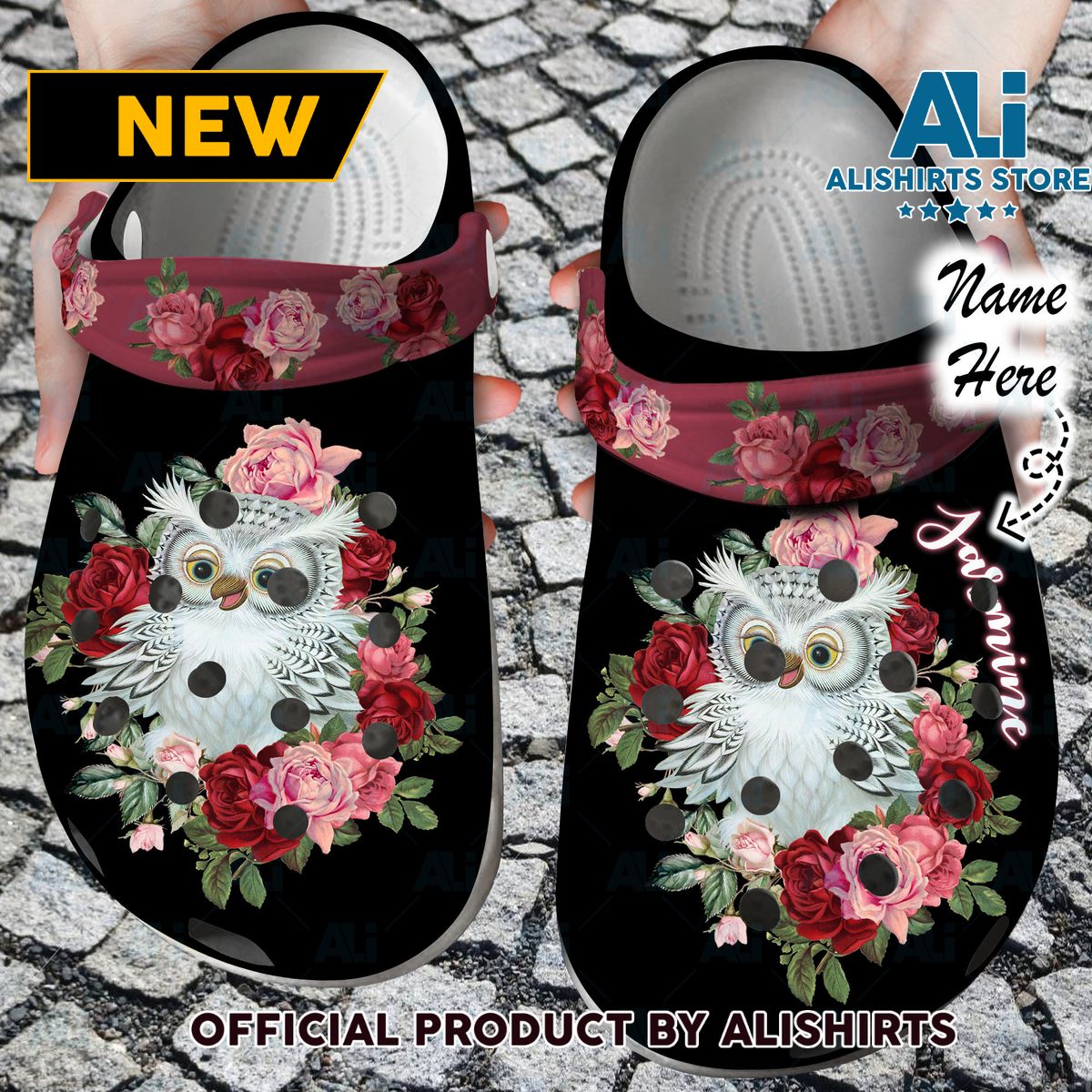 Owl Personalized Red Floral Crocs Crocband Clog Shoes