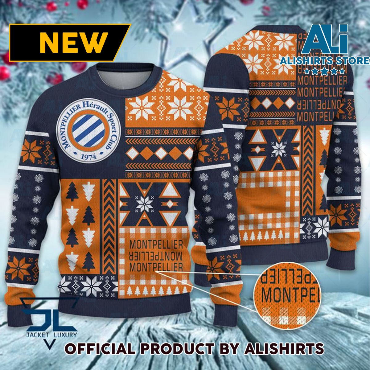 Montpellier HSC France football soccer ugly christmas sweater