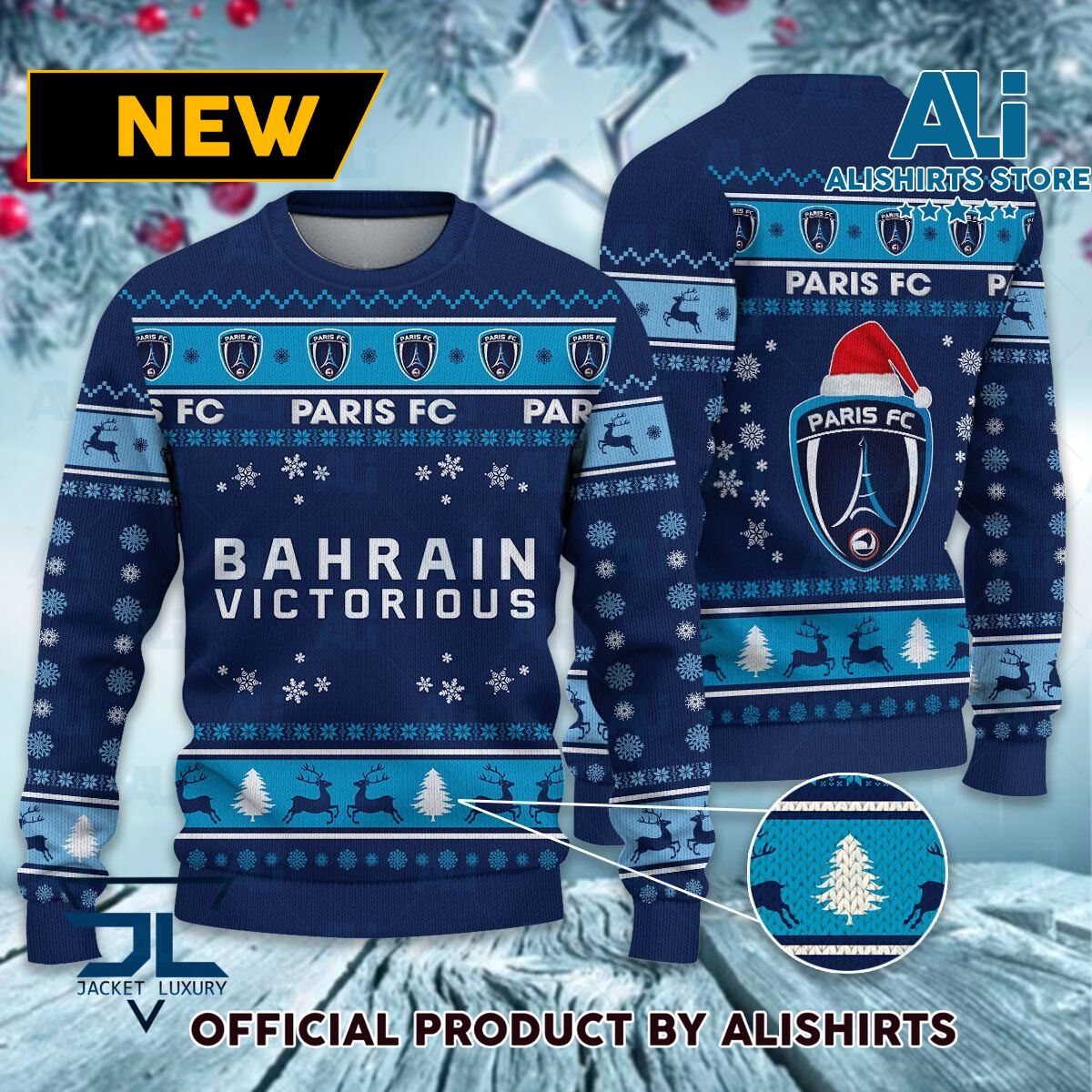 Paris FC Ligue 1 Ugly Christmas sweater