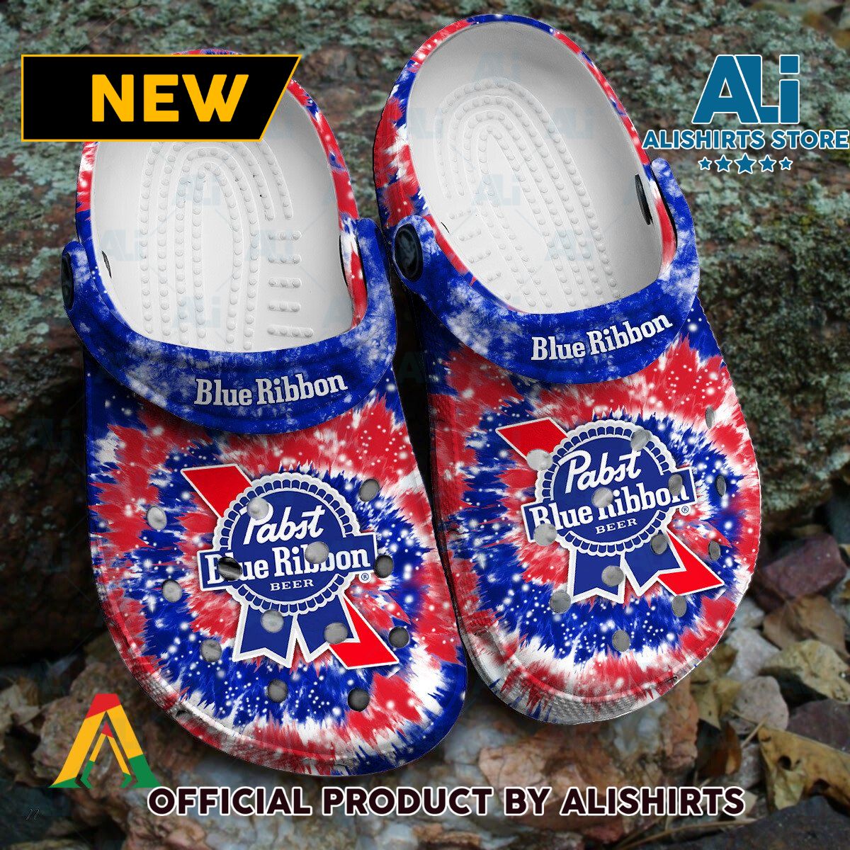 Pabst Blue Ribbon Signature logo Tie Dye Pattern Crocs Crocband Clogs ALI