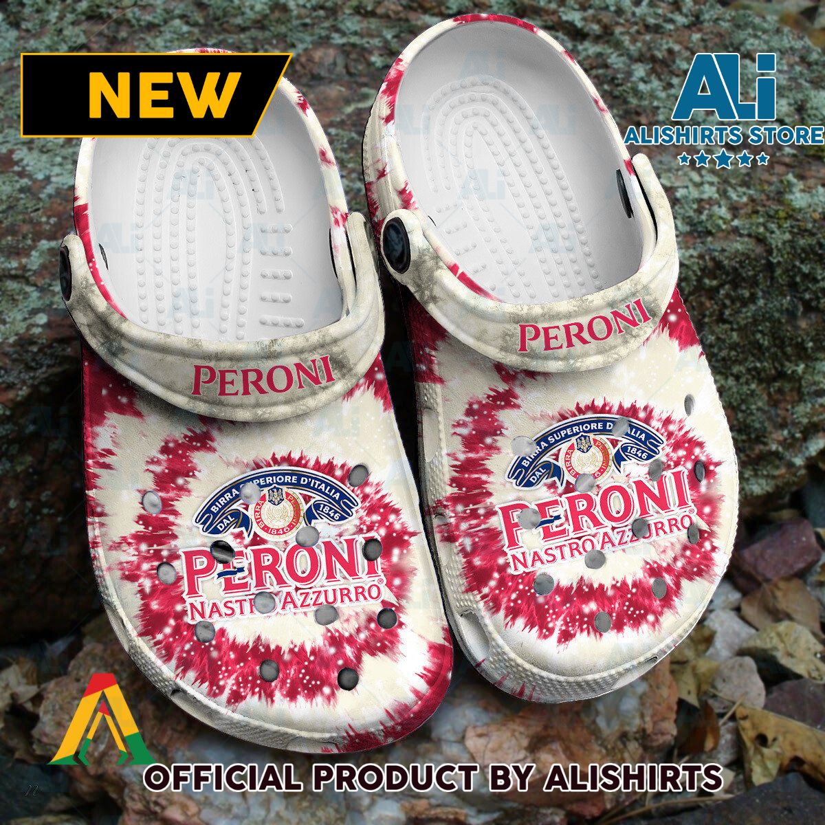 Peroni Nastro Azzurro Signature logo Tie Dye Pattern Crocs Crocband Clogs ALI