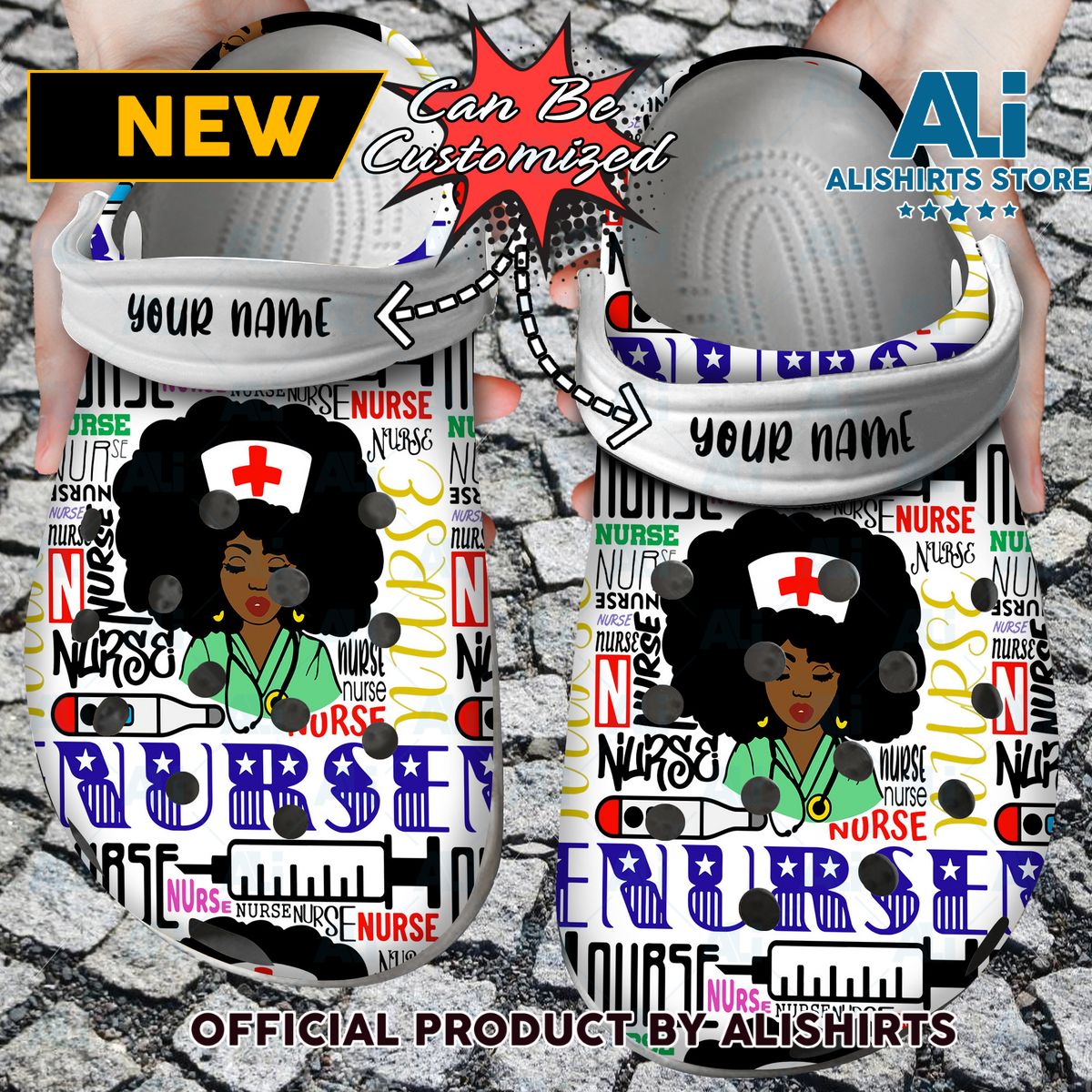 Personalized Black Woman Nurse Words Crocs Crocband Clog Shoes