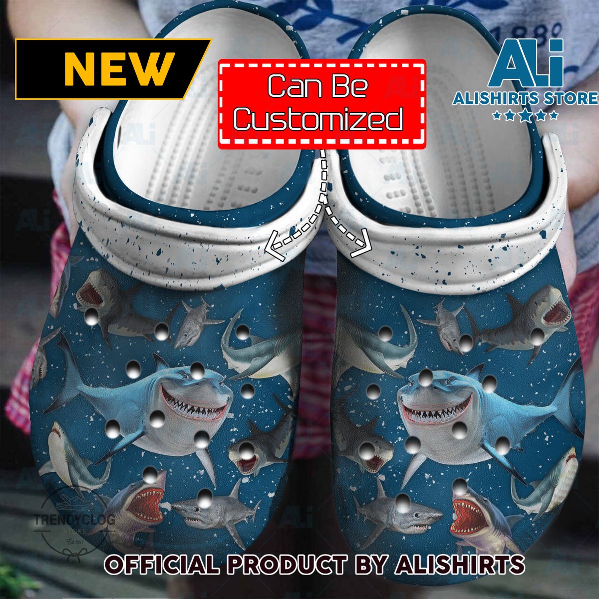 Personalized Blue Shark Lovers Crocs Crocband Clog Shoes