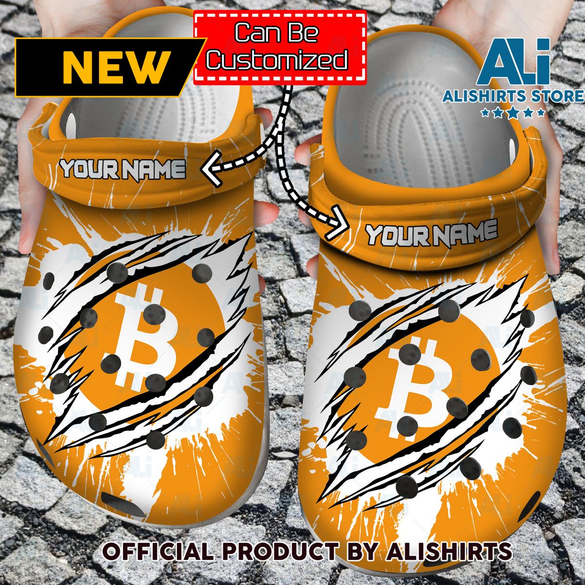 Personalized BTC Coin Ripped Through Crocs Crocband Clog Shoes