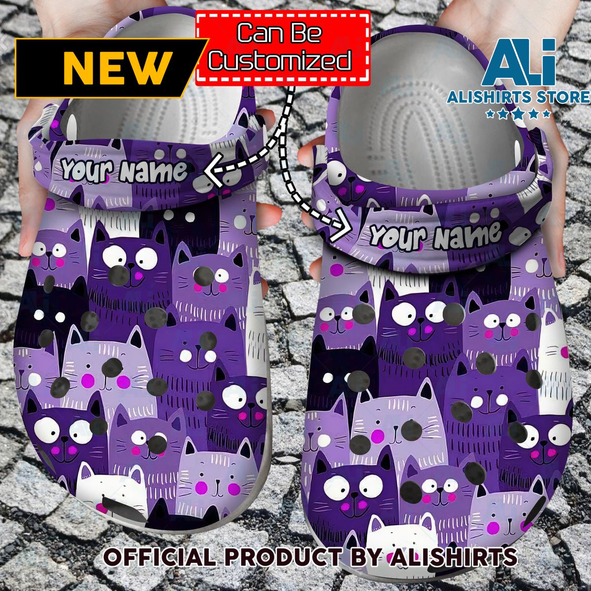 Personalized Cat Purple Pattern Crocs Crocband Clog Shoes