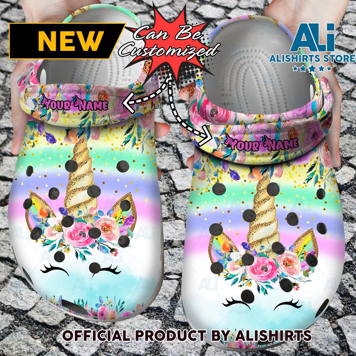 Personalized Colorful Glitter Unicorn Crocs Crocband Clog Shoes