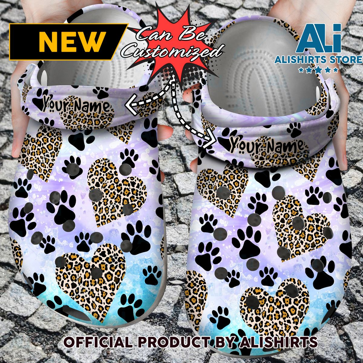 Personalized Dog Paw Heart Leopard Crocs Crocband Clog Shoes