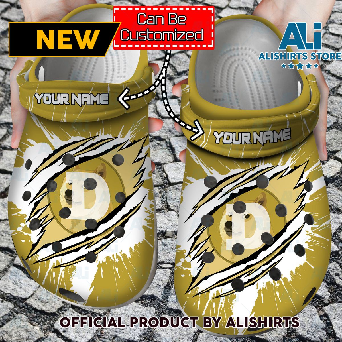 Personalized DOGE Coin Ripped Through Crocs Crocband Clog Shoes