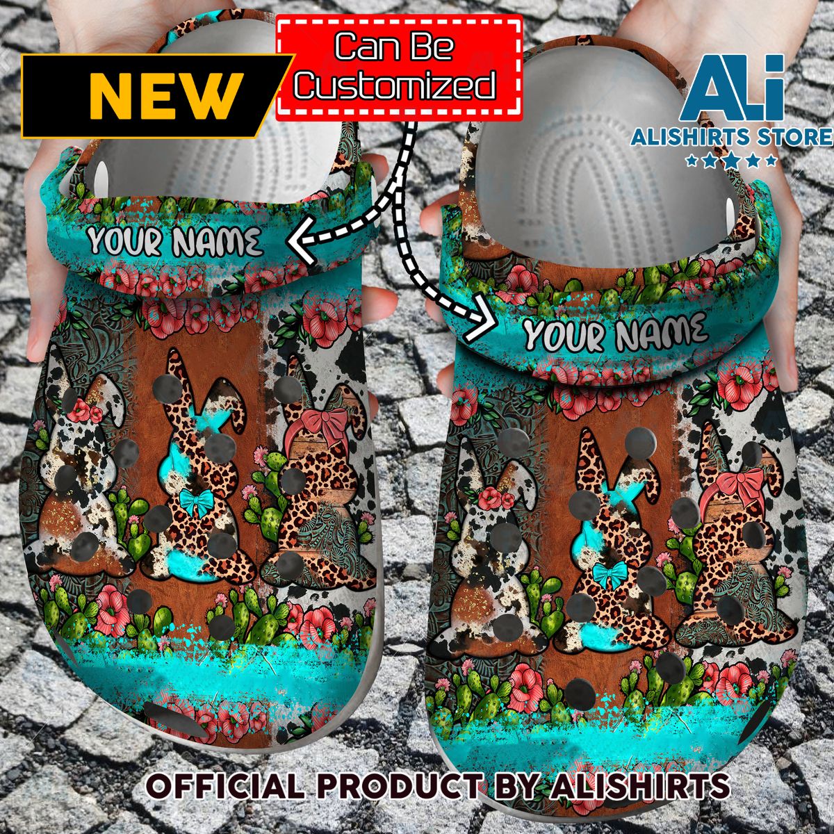 Personalized Easter Bunnies' Leopard Cowhide Cactus Crocs Crocband Clog Shoes