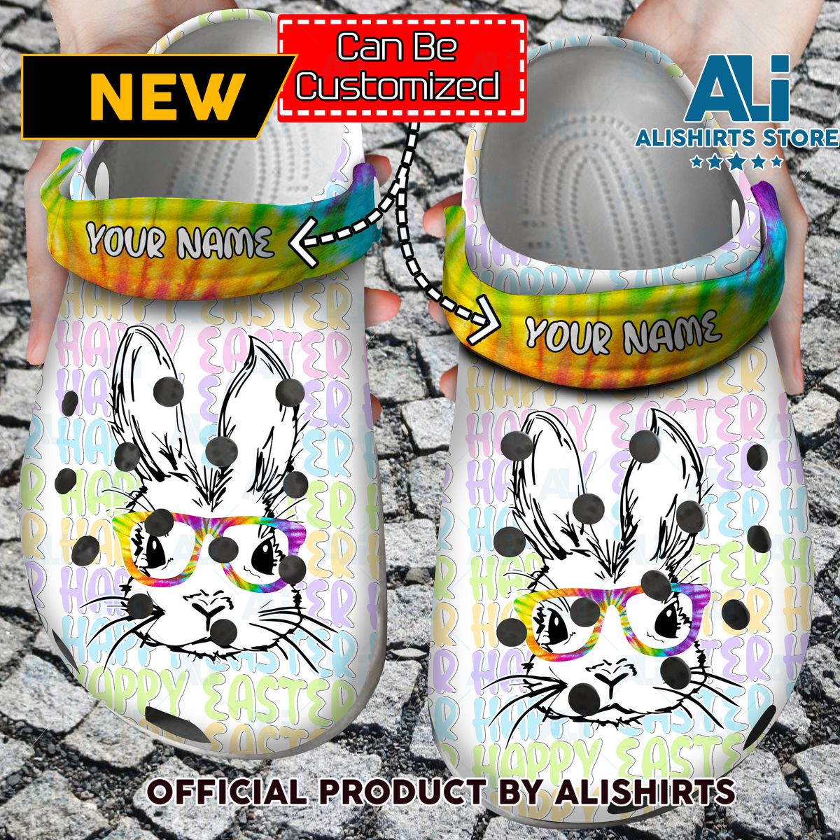 Personalized Easter Bunny Glasses Tye Dye Crocs Crocband Clog Shoes