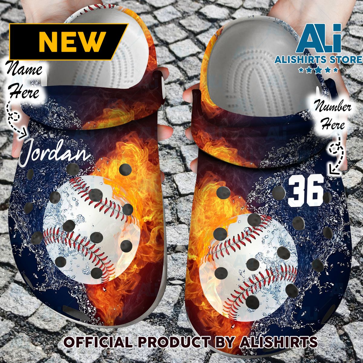 Personalized Fire and Water Baseball Crocs Crocband Clog Shoes