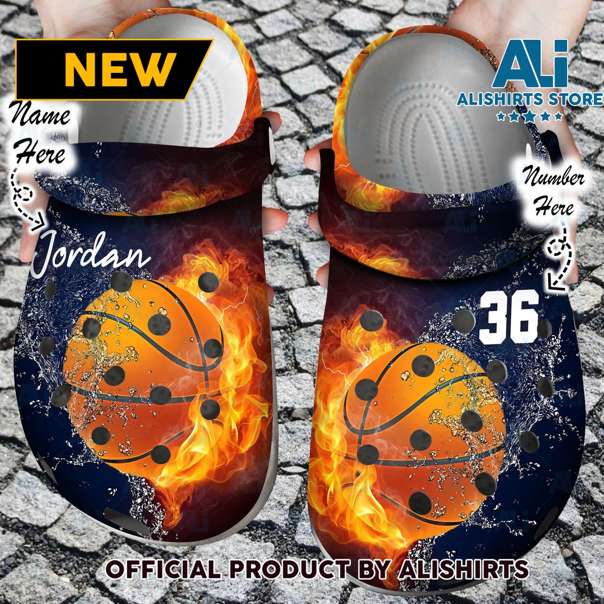 Personalized Fire and Water Basketball Crocs Crocband Clog Shoes