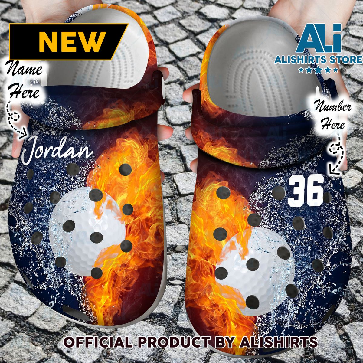 Personalized Fire and Water Golf Crocs Crocband Clog Shoes