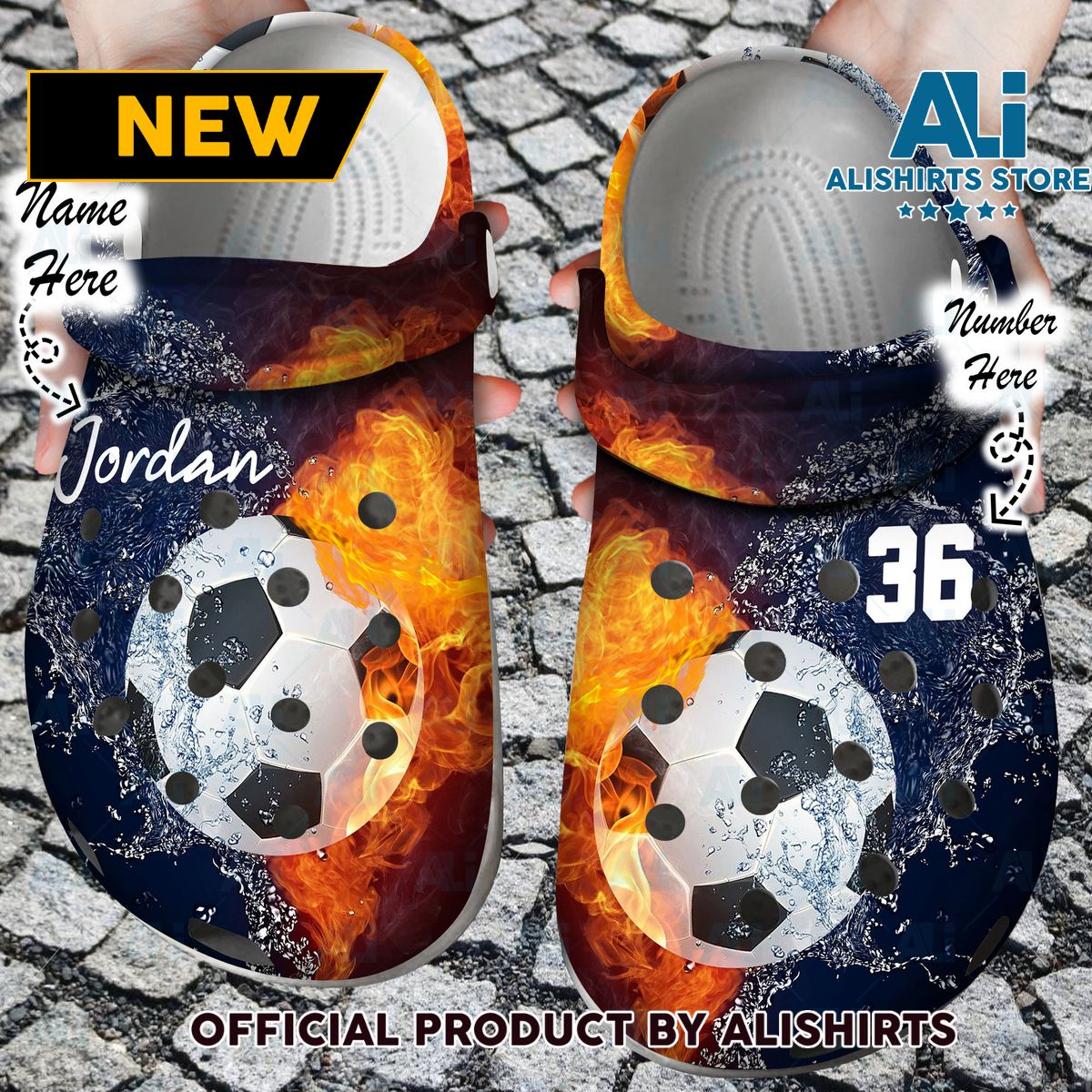 Personalized Fire and Water Soccer Crocs Crocband Clog Shoes