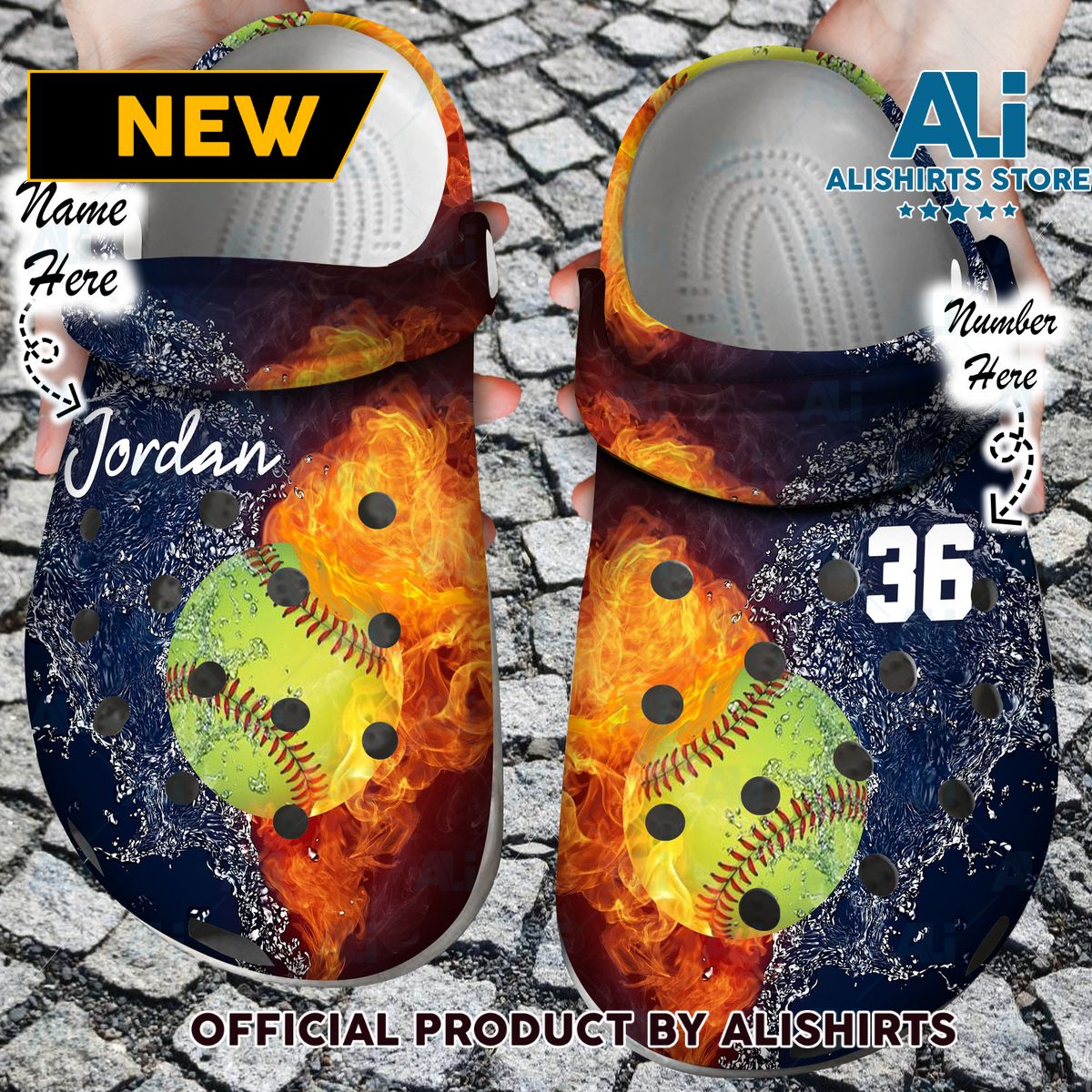 Personalized Fire and Water Softball Crocs Crocband Clog Shoes