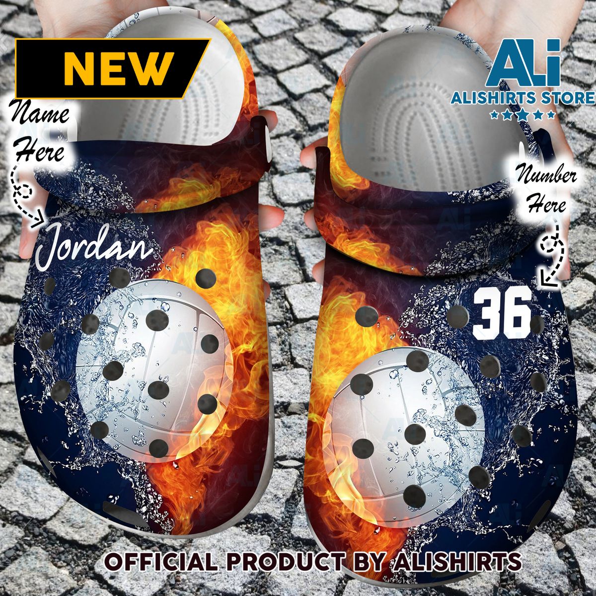 Personalized Fire and Water Volleyball Crocs Crocband Clog Shoes