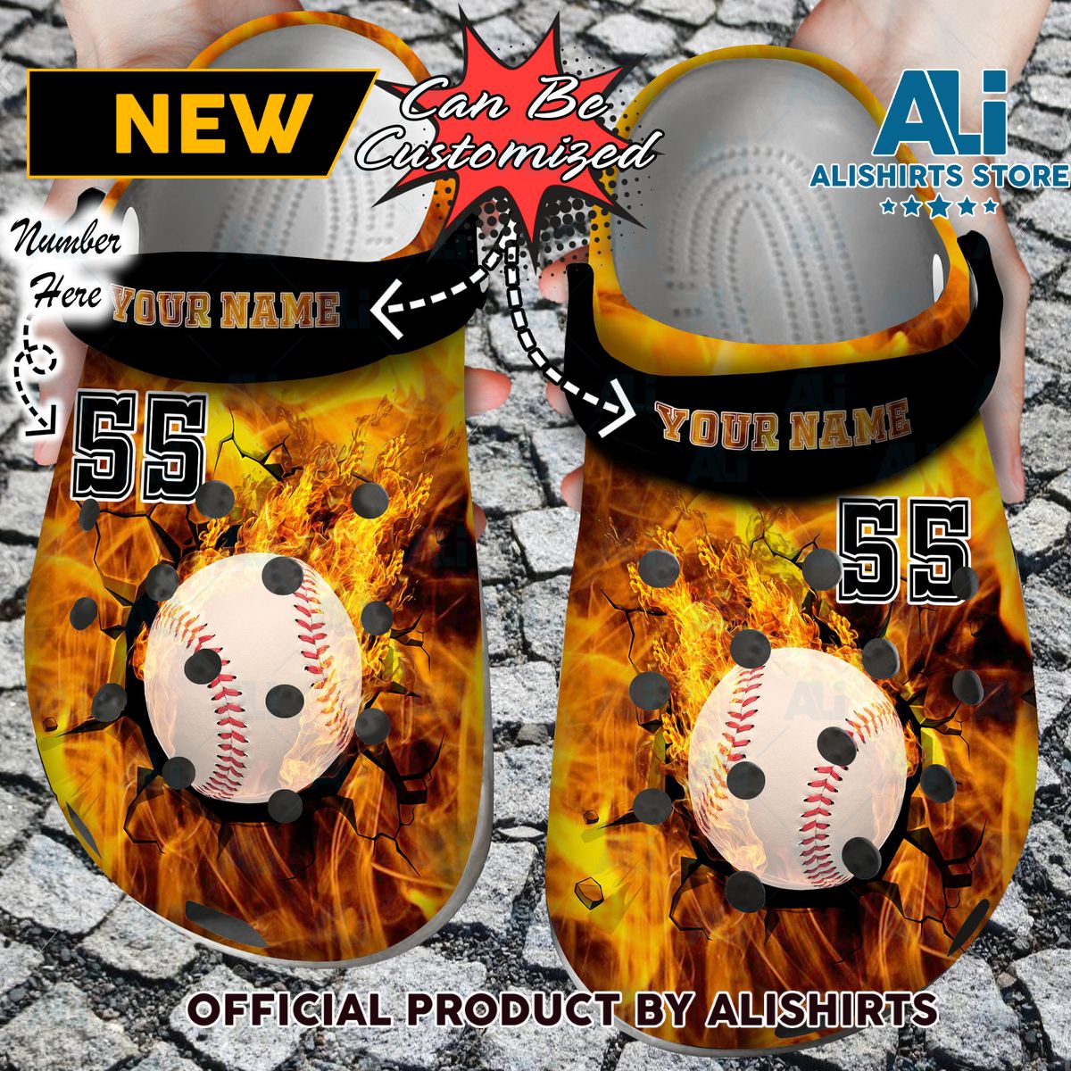 Personalized Fire Baseball Crack Ball Overlays Crocs Crocband Clog Shoes