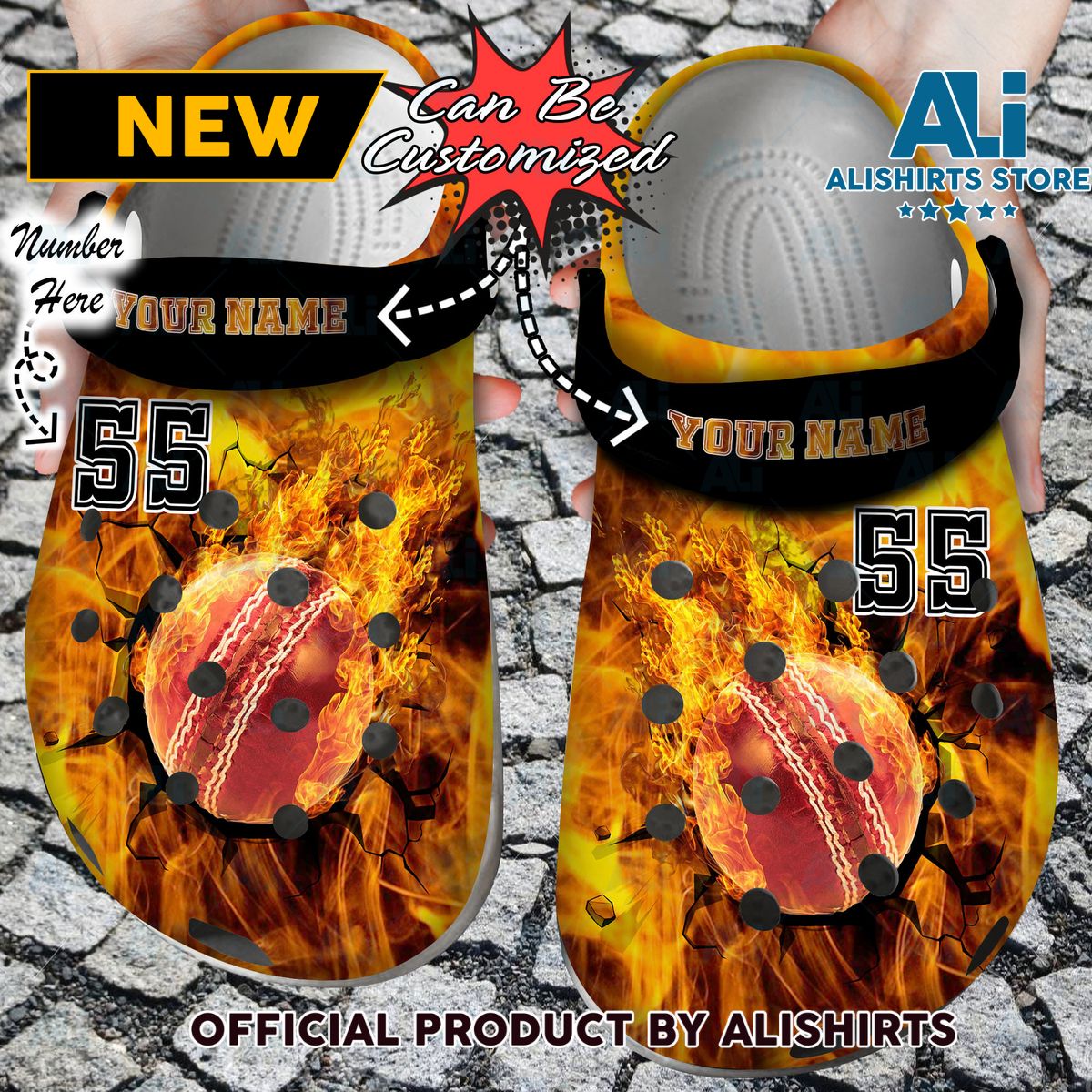 Personalized Fire Cricket Crack Ball Overlays Crocs Crocband Clog Shoes