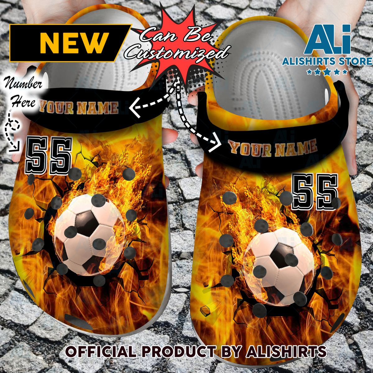 Personalized Fire Soccer Crack Ball Overlays Crocs Crocband Clog Shoes