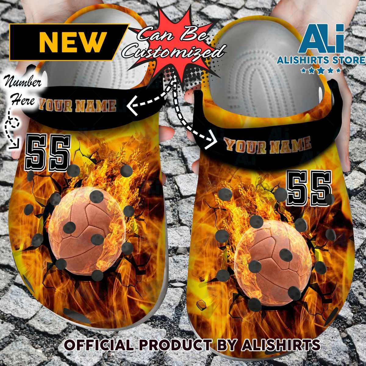 Personalized Fire Volleyball Crack Ball Overlays Crocs Crocband Clog Shoes