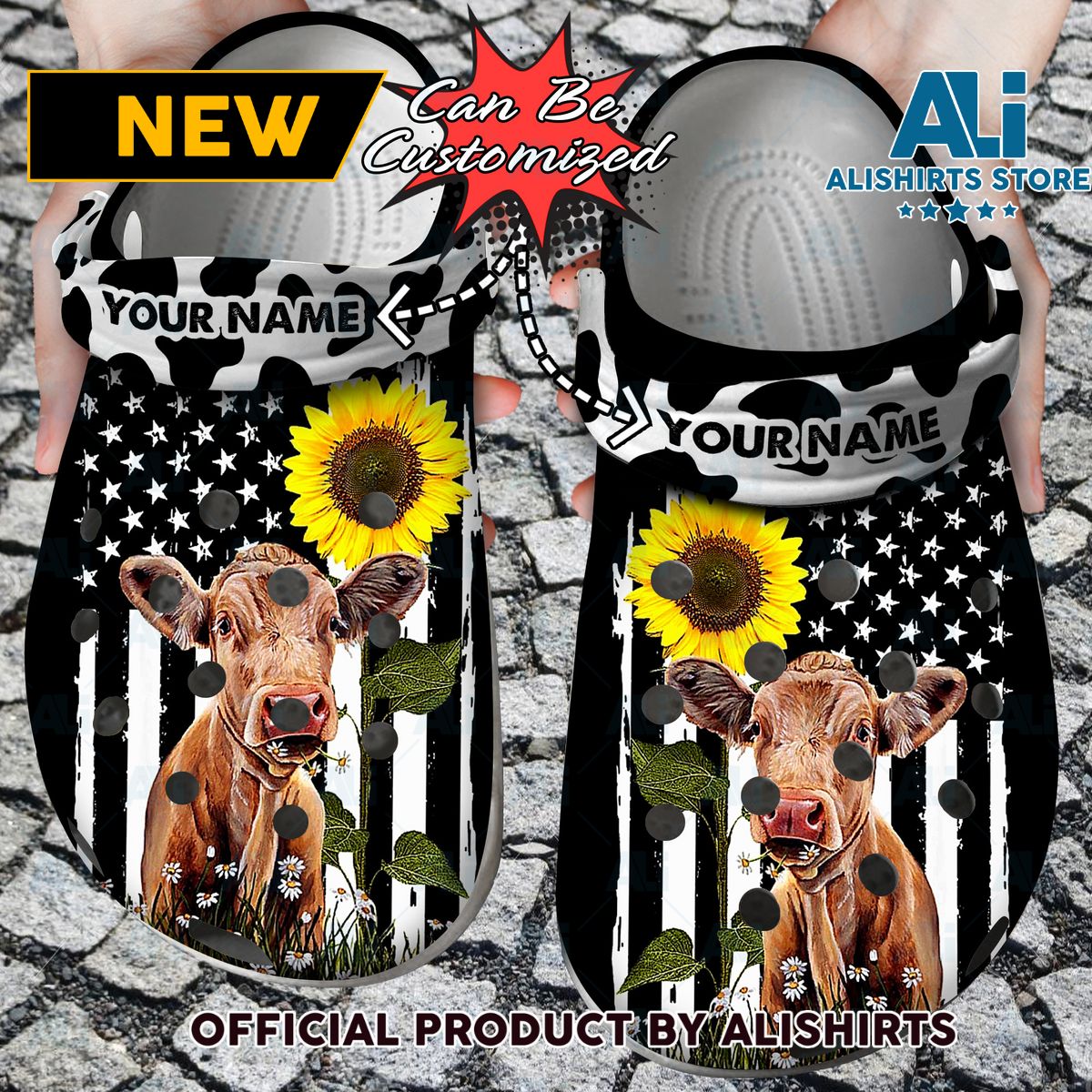 Personalized Heifer USA Flag Sunflower Cow Crocs Crocband Clog Shoes