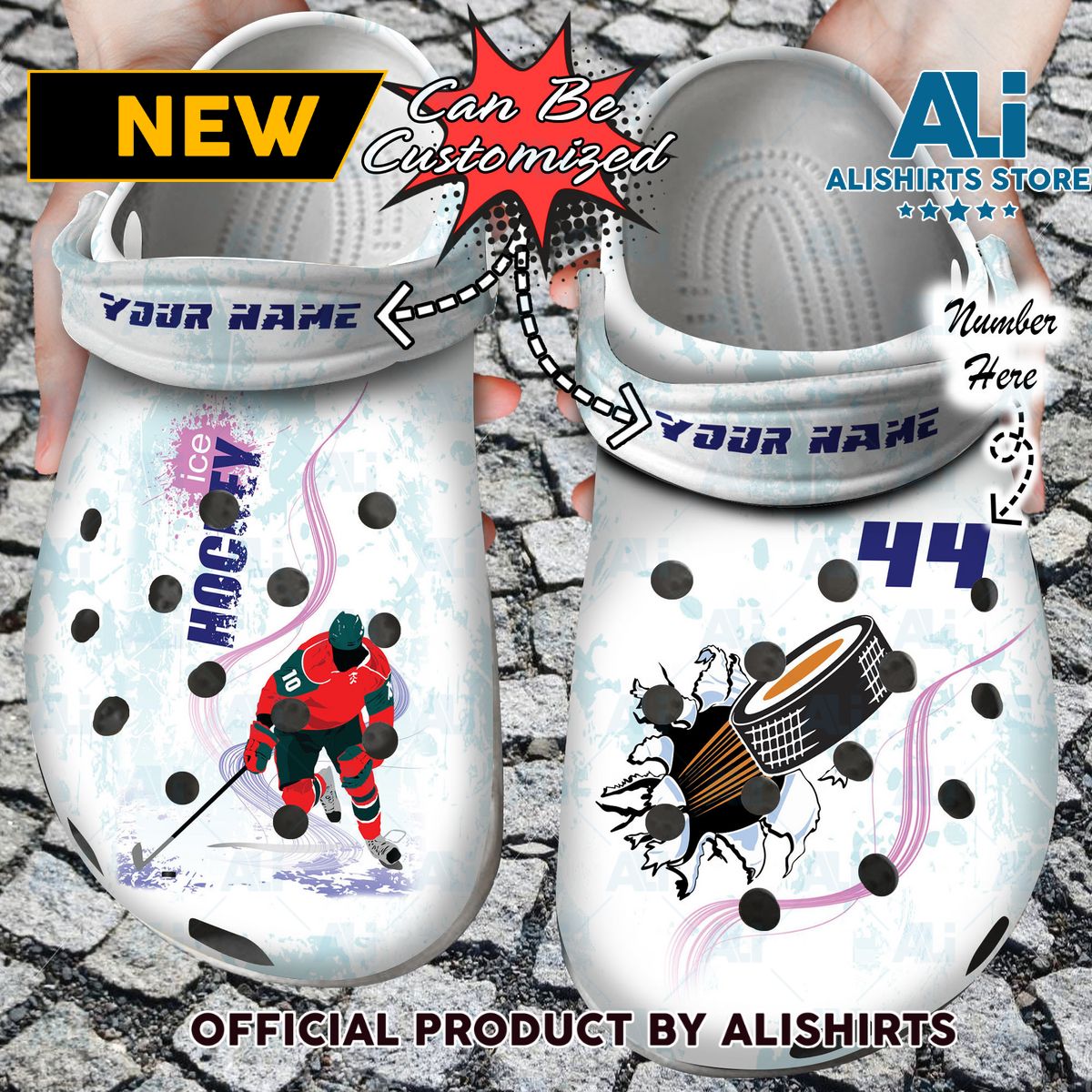 Personalized Hockey Ice Player Crocs Crocband Clog Shoes