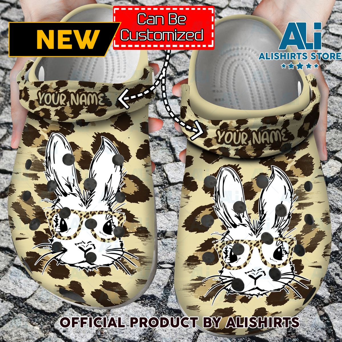Personalized Leopard Easter Bunny Glasses Crocs Crocband Clog Shoes