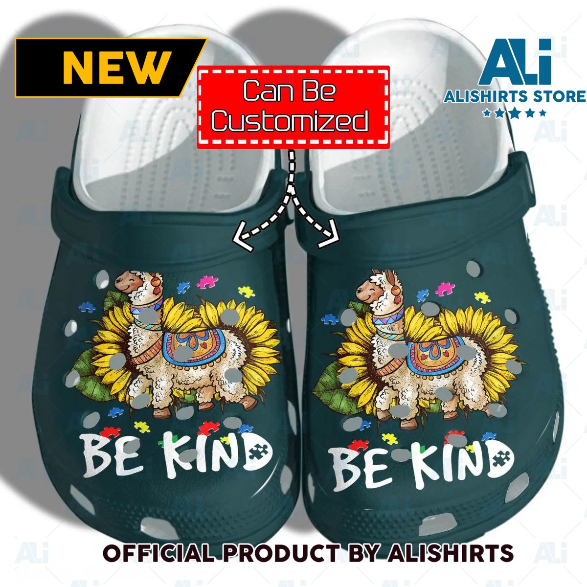Personalized Llama Sunflower Be Kind Autism Awareness Gifts Crocs Crocband Clog Shoes