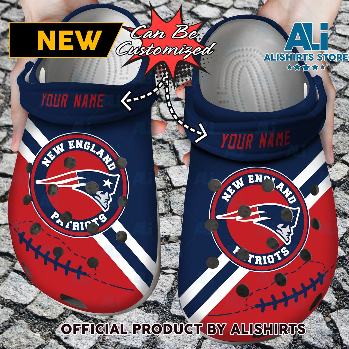 Personalized NE Patriots Football Team Rugby Crocs Crocband Clog Shoes