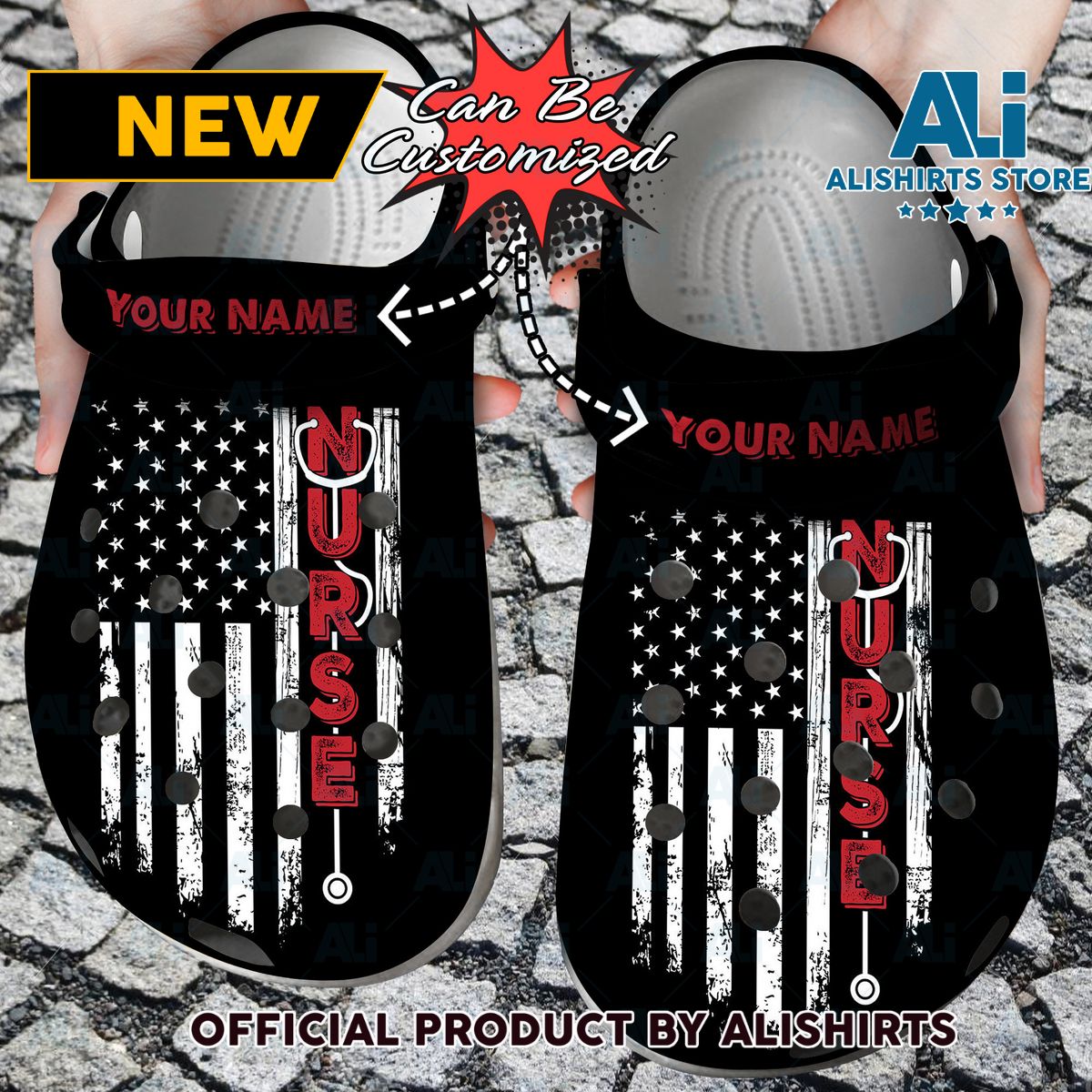 Personalized Nurse American Flag Crocs Crocband Clog Shoes