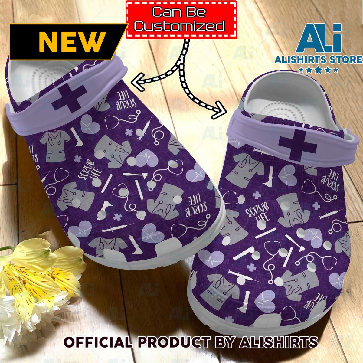 Personalized Nurse Scrub Life Pattern Crocs Crocband Clog Shoes