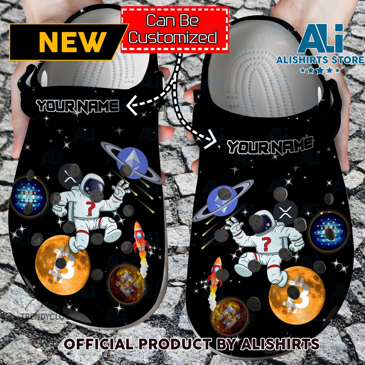 Personalized Spaceman Jumping Between Crypto Coins Crocs Crocband Clog Shoes