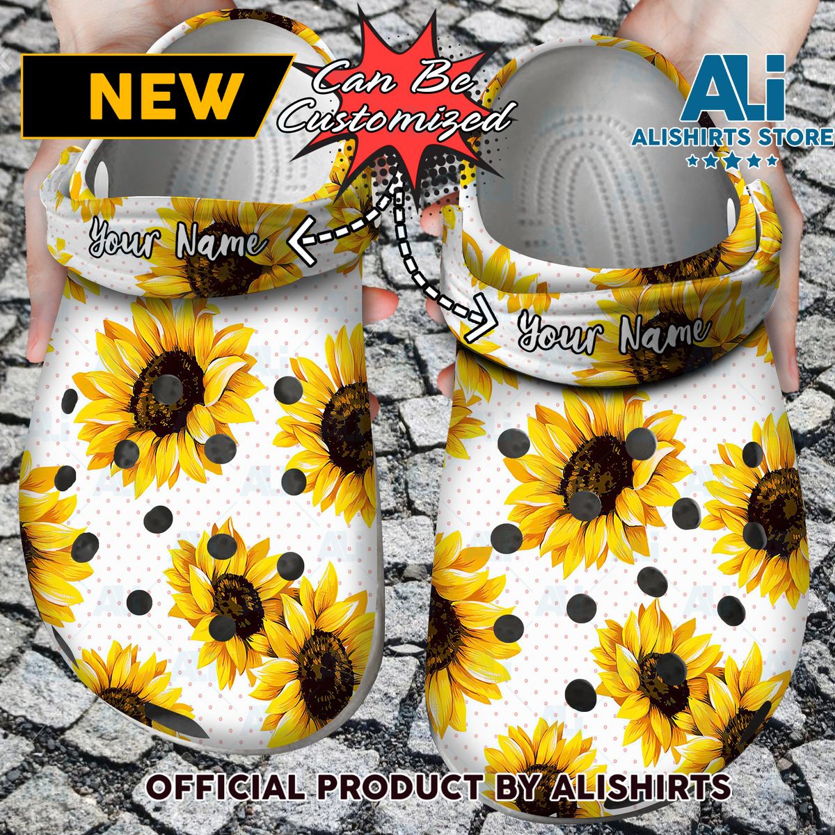 Personalized Sunflower Polka Dots Pattern Crocs Crocband Clog Shoes