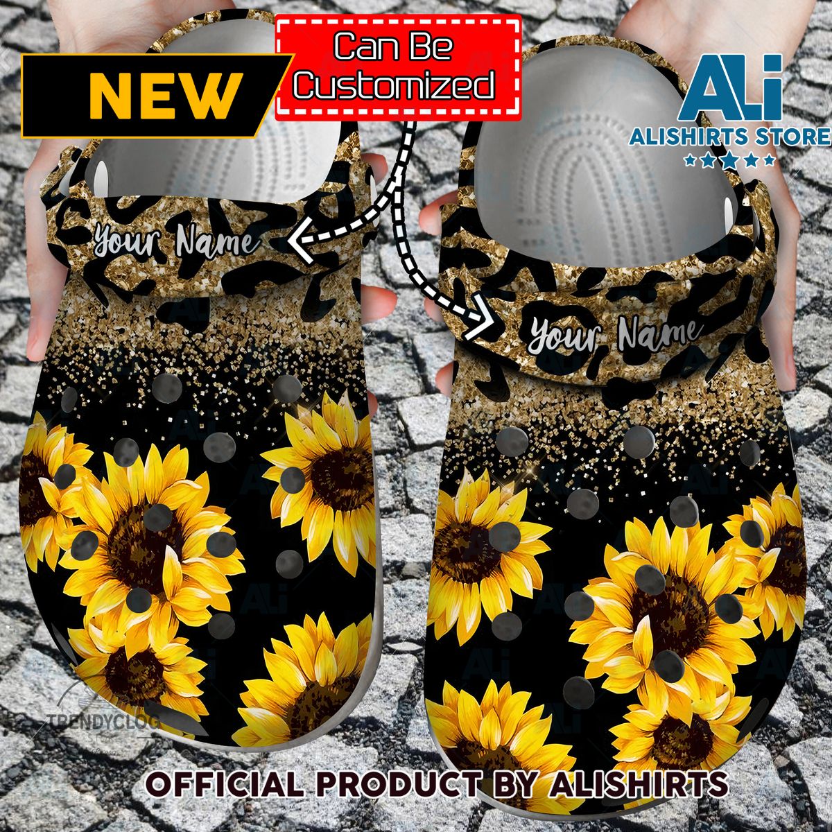 Personalized Sunflowers Glitter Leopard Crocs Crocband Clog Shoes