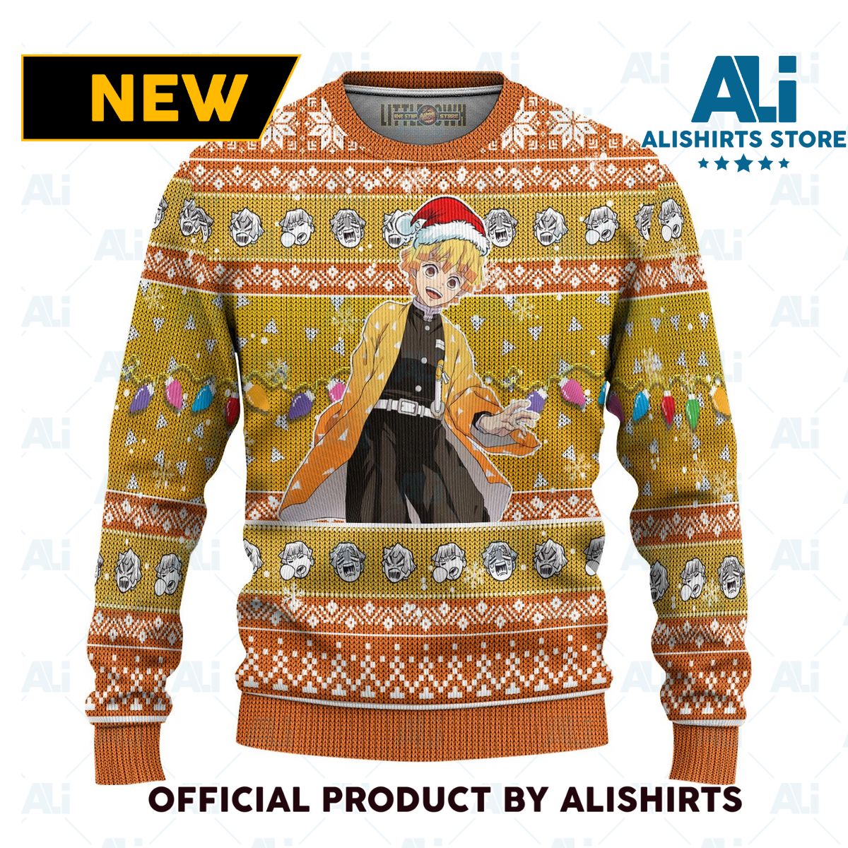 Demon Slayer Zenitsu Agatsuma Anime Ugly Christmas Sweater