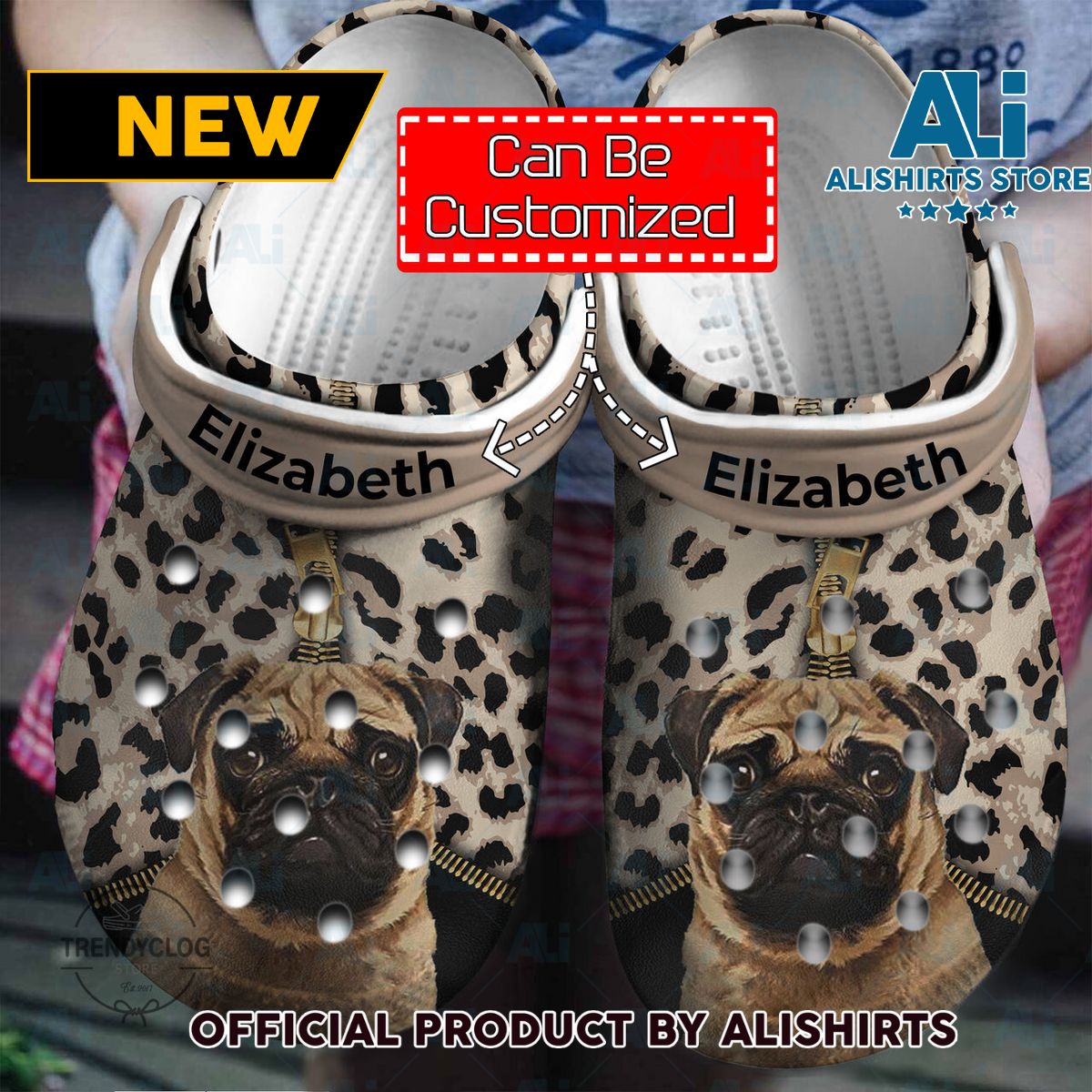 Pug Lovers Personalized Crocs Crocband Clogs Shoes With Leopard Pattern