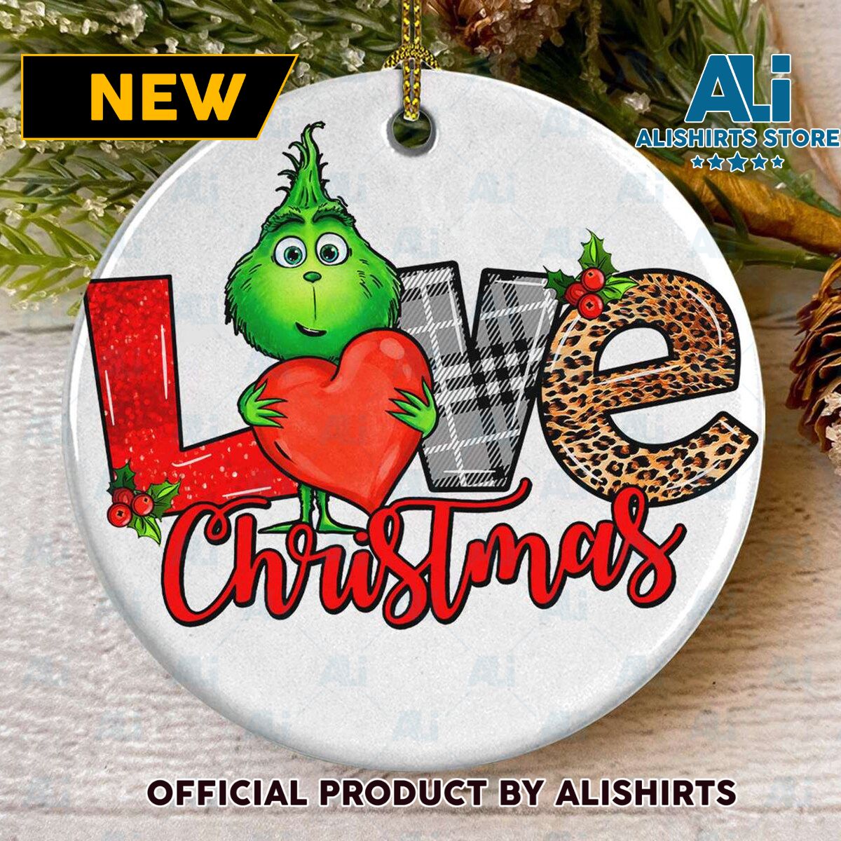 Love Christmas Cute Grinch With Heart Christmas Ornament