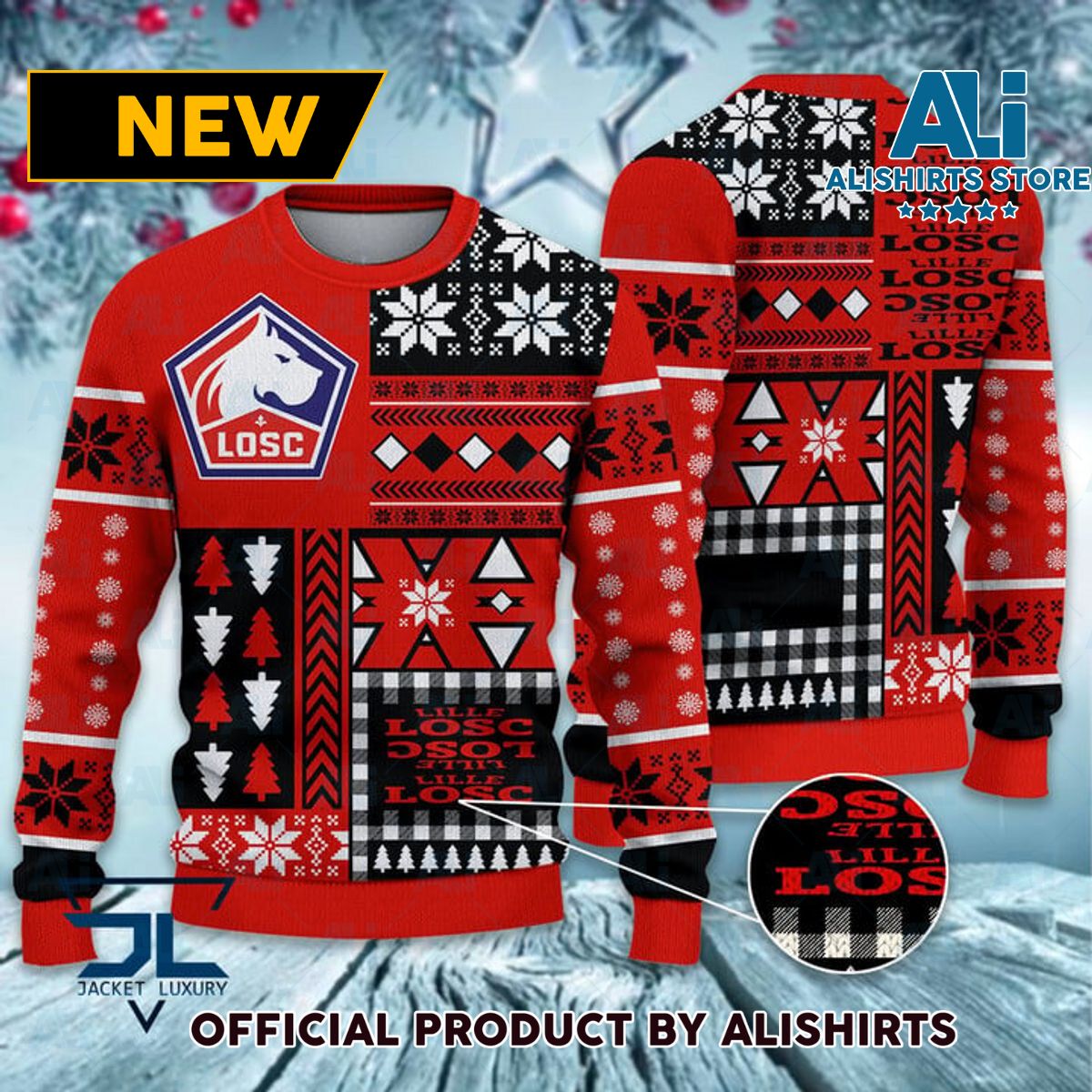 LOSC Lille France football soccer ugly christmas sweater